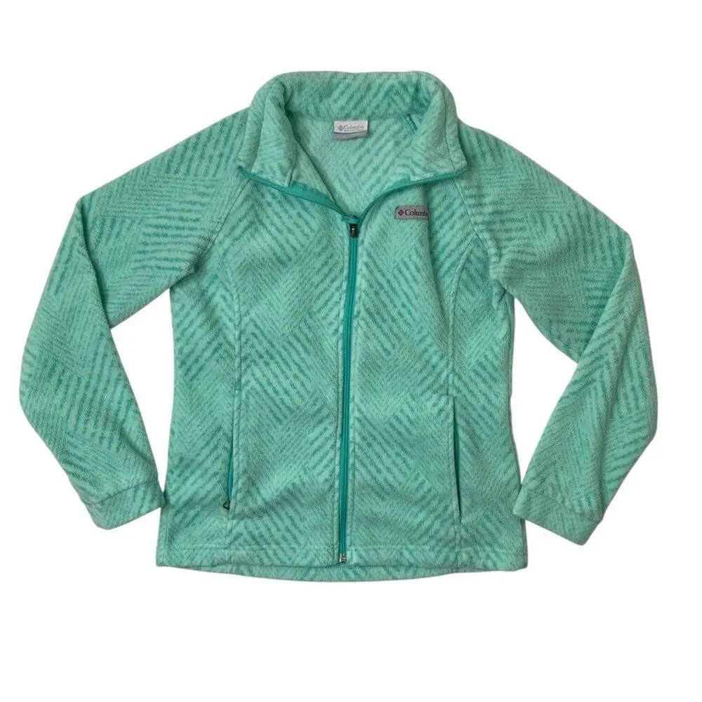 Columbia Jacket Girls Youth L Large Mint Benton Springs II Printed Fleece Zip Up